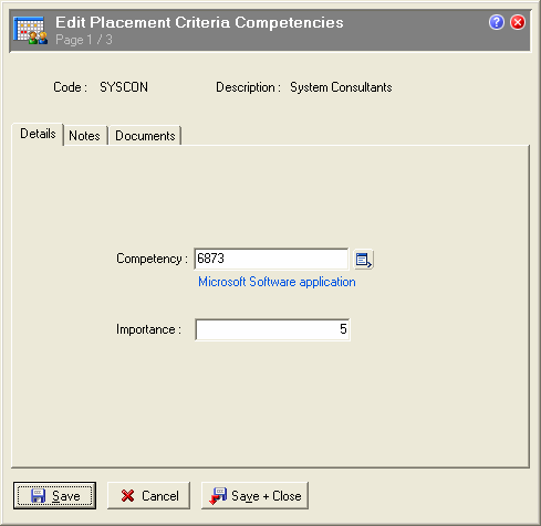 Placement Criteria - Competencies