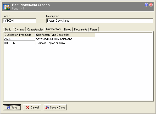 Placement Criteria - Qualifications