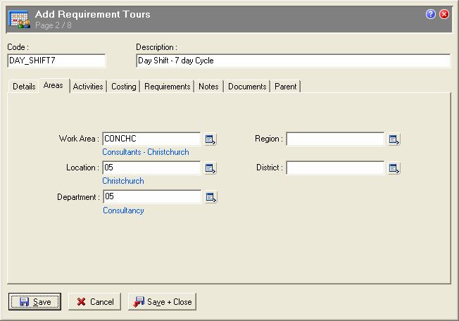 Requirement Tour - Areas