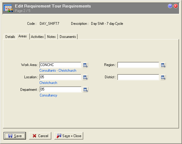 Requirement Tour Requirements - Areas