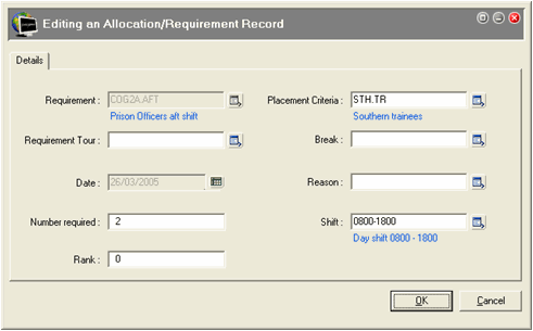 Editing an Allocation/Requirement Record