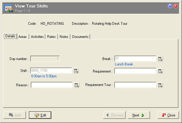 Creating a Roster Tour - Tour Shifts
